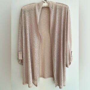 MANDY EVANS Sheer Lightweight Open Front Cardigan 3/4 Sleeve Neutral Layer Chic